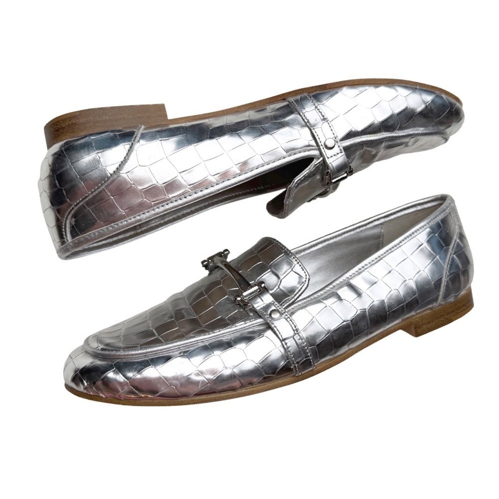 Aldo Metallic Loafers Silver Croc Print Shoes Horse Bit Loud Luxury Cyber Sz 7.5
